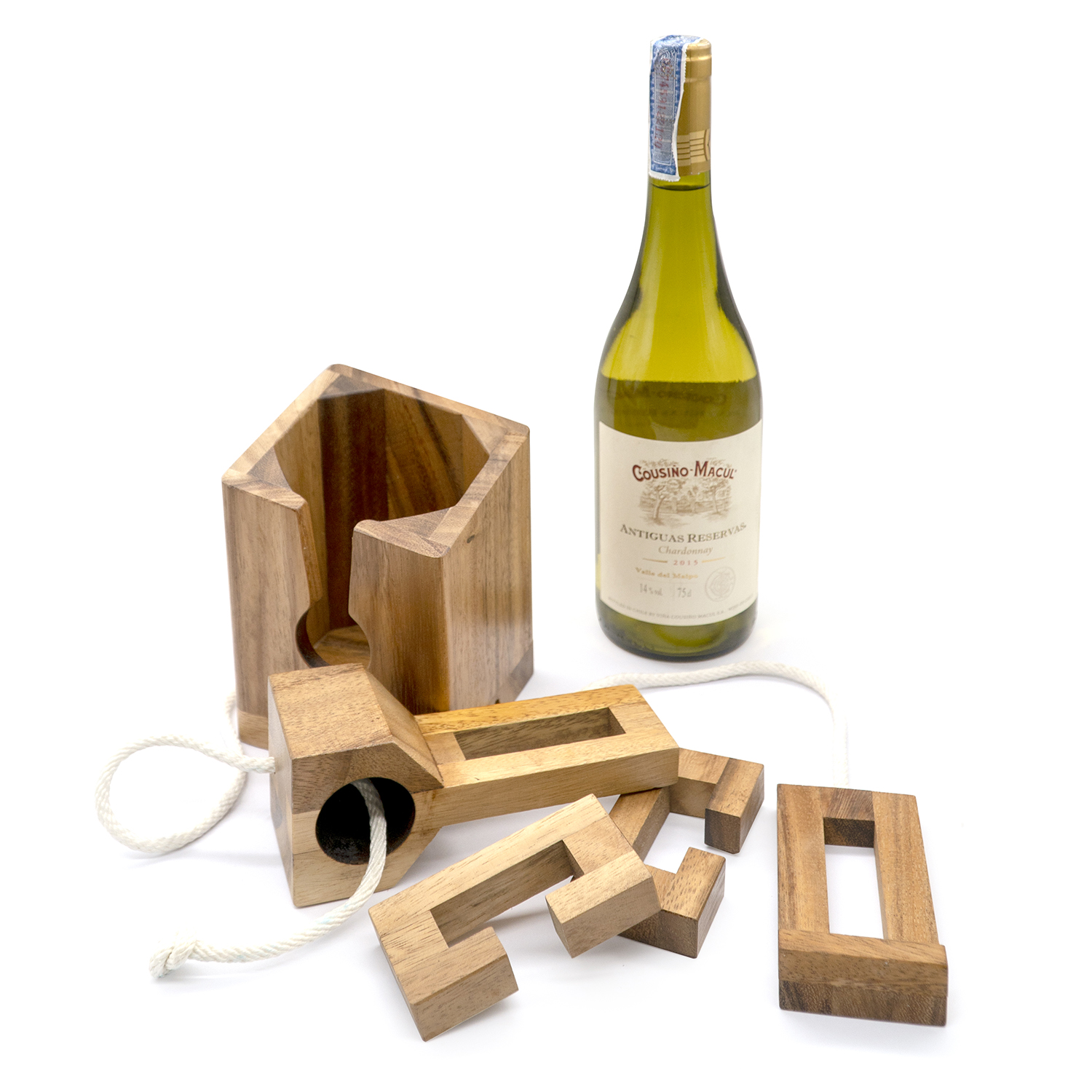 wooden wine bottle puzzle