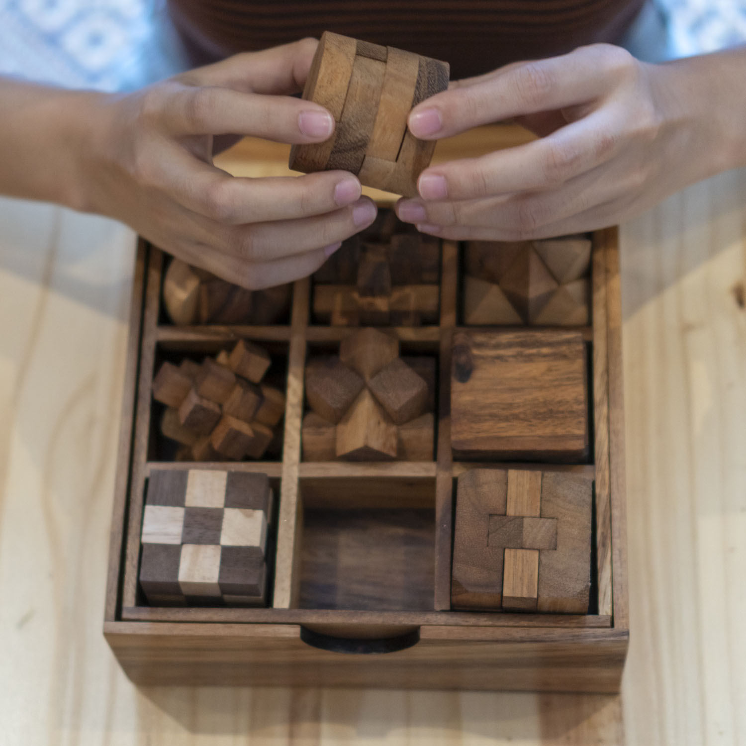 9-Piece Wooden Puzzle - Set of 12 with Storage Shelf