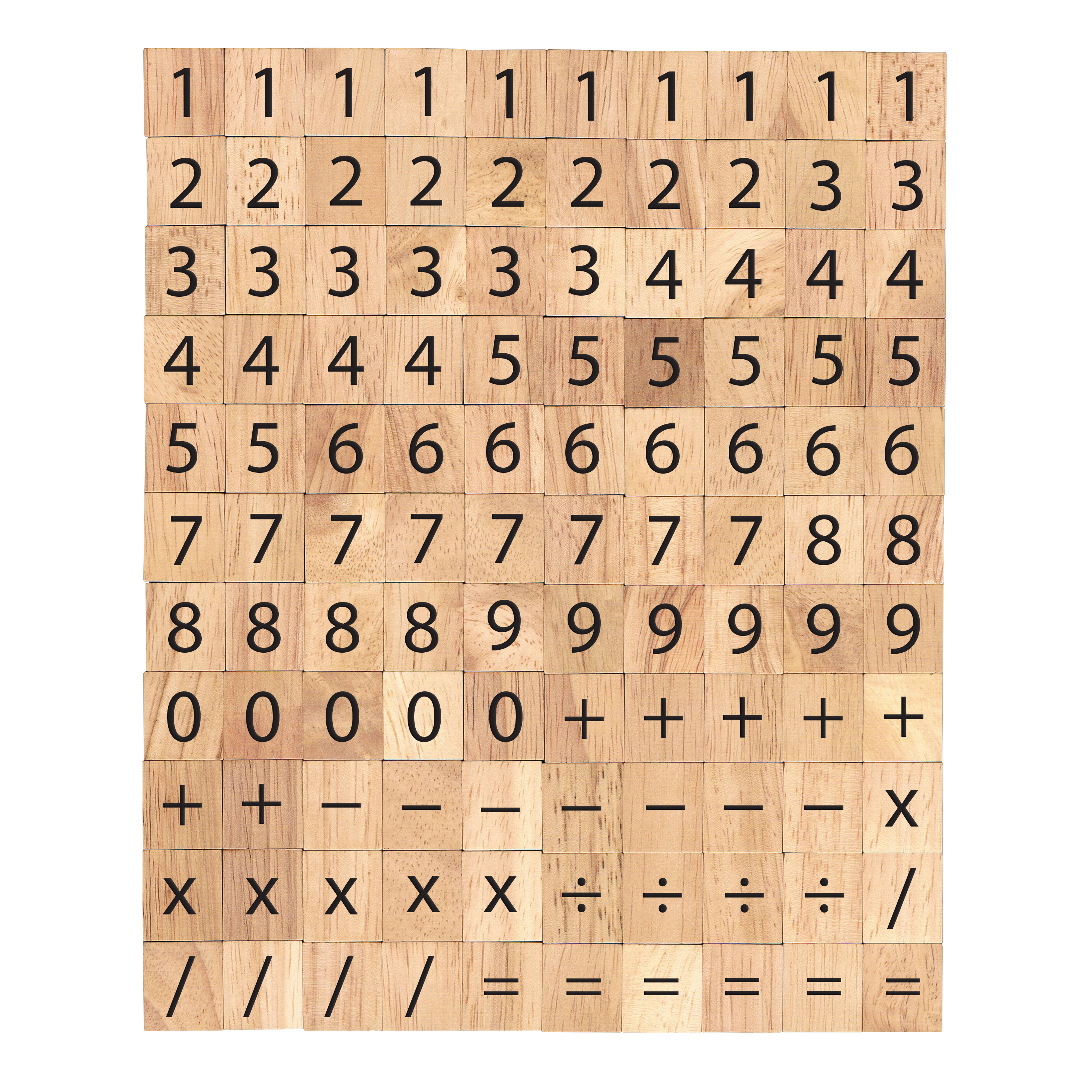 Numbers 0-9 and Math Sign Symbols Wooden Letters Tiles Complete Set of 110  Tiles